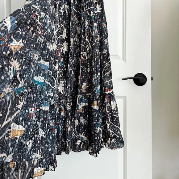 ULLA JOHNSON Mariam Floral Tie-Strap Sleeveless Midi Dress in Navy Multi Size 2 - Picture 10 of 12